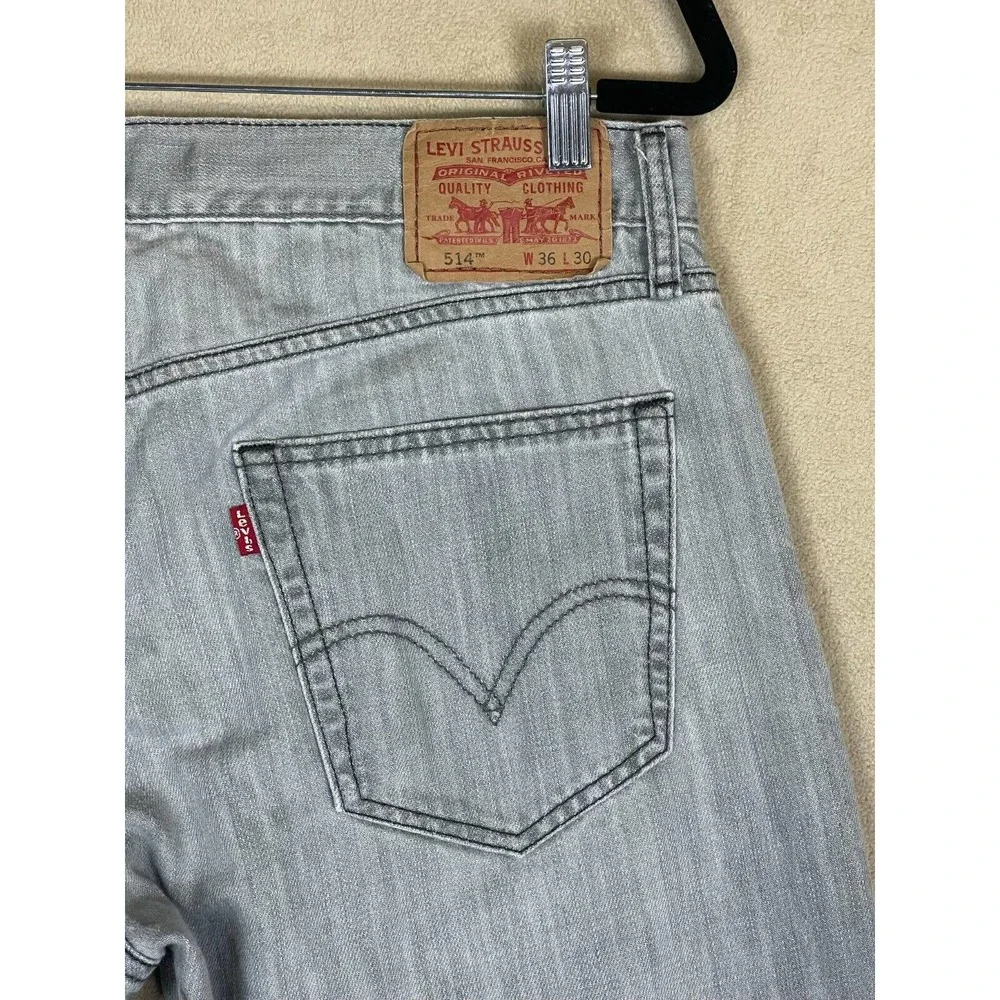 Levi's 514 Slim Straight Jeans Mens 36x30 Mid Rise‎ Straight Leg Gray Denim